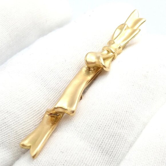 Authentic! Angela Cummings 18k Yellow Gold Long Ribbon Bow Pin Brooch 1984 - Picture 6 of 11
